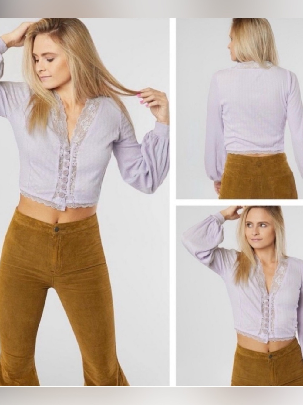 Free People Run with Me Cropped Cardigan Purple Lace